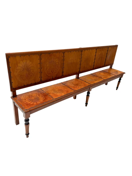 Art Nouveau Extra Large Hall Bench, Elm and Beech, Dutch Design, 1900s